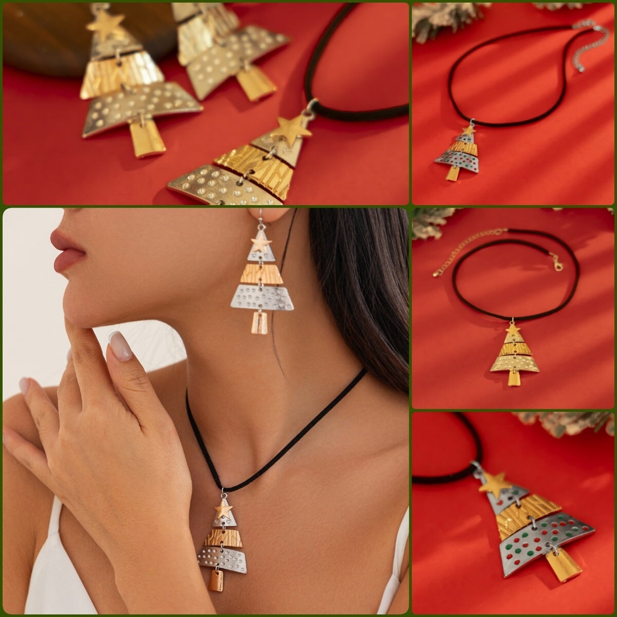 Christmas Tree Necklace And Earrings Fashion - Vision 2050